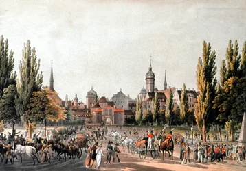 Leipzig handelsmesse, ca. 1810–20 (gravering)