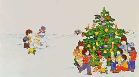 Carol Singers foran et juletre