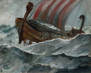 Vikingskip i dårlig vær