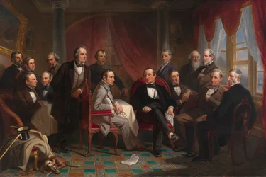 Washington Irving og hans litterære venner på Sunnyside, 1864.