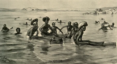 Menn i Nilen ved den første katarakten, Egypt, 1898.