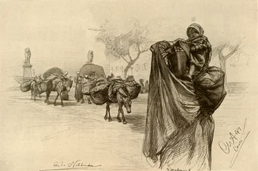 Kvinne og barn nær Kobri el Gezira-broen, Kairo, 1898.