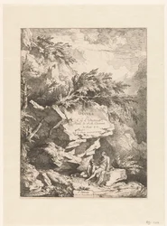 Berglandskap med to figurer hvilende på en stein Oeuvre av C. G. E. Dietrich (serietittel) Oeuvre de C. G. E. Dietrich, Peintre de S. A. Electorale de Saxe (...) (serietittel på objekt)