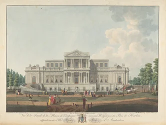 Welgelegen: Utsikt over fasaden til Country House kalt Welgelegen i Harlem Wood, som tilhører Mr. Henry Hope fra Amsterdam