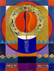 Evig flamme, ca. 2004 (eggtempera på gesso-panel med bladgull)