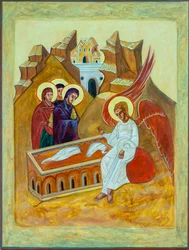 Kvinner ved graven, 2008 (eggetempera på tre, bladgull)