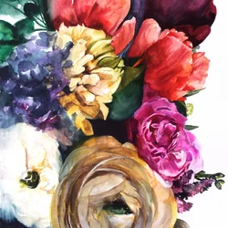 Frodige akvarellblomster