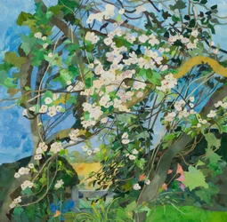 Epletre med rose, 2015 (akvarellmalt papirkollasj)