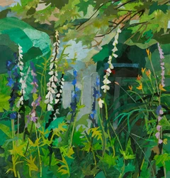 Cornerways Foxgloves, 2025 (akvarellmalt papirkollasje)
