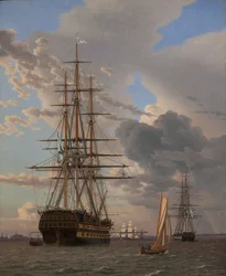 Det russiske linjeskipet «Asow» og en fregatt for anker på Elsinores veier