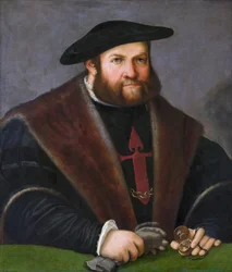 Engelsk: Portrett av Ulrich Ehinger (1485–1537) (Portrett av en ridder av Santiago) Ulrich Ehinger som ridder av Santiagoordenen