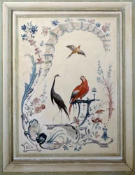 Fugletegn på den store stuen til slottet Champs sur Marne. Maleri av Christophe Huet (1700-1759)