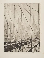 Utsikt gjennom Brooklyn Bridge, publisert 1921 (etsning)