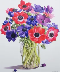 Anemoner i en glassmugge, 2007 (wc på papir)