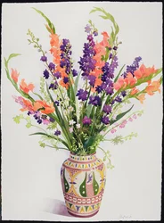 Larkspur og Gladioli i en marokkansk vase (wc)
