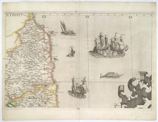Northumbria og Nordøst-England, fra Saxtons veggkart fra 1583 (gravering)