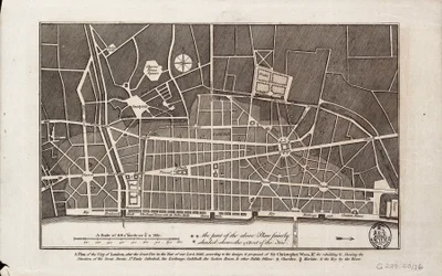 Plan over London etter den store brannen i 1666 (trykk)