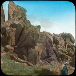 Ladies Wishing Chair, Logan Rock, nær Treen, Cornwall, sent på 1800- eller begynnelsen av 1900-tallet.
