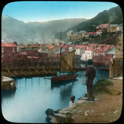 Polperro, Cornwall, slutten av 1800- eller begynnelsen av 1900-tallet.