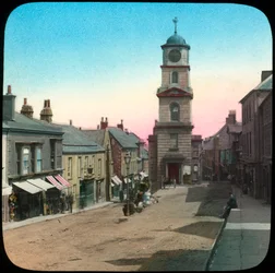 Rådhus og Market Street, Penryn, Cornwall, slutten av 1800- eller begynnelsen av 1900-tallet