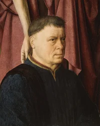 En giver presentert av en helgen, ca. 1460-65.