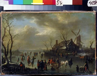 Vinterlandskap. Maleri av Claes Molenaer (Klaes Molenaer, ca 1630-1676). Olje på tre. Nederlandsk kunst, barokkstil. State Museum Arkhangelskoye Estate, Moskva