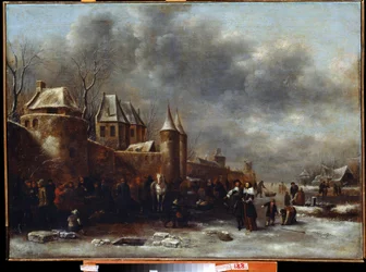 Chateau au bord de la riviere (Et slott ved elvebredden). Maleri av Claes Molenaer (Claes
