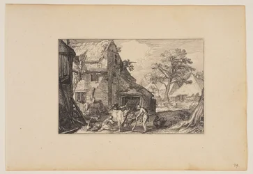 Gårdsplassen, med den fortapte sønnen blant svinene, fra Landskap (Verscheyden aerdige Lanthuysen...)