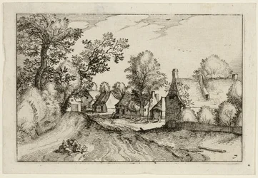 En landsbyvei, plate syv etter Bilder av gårder, landsteder og rustikke landsbyer (Praediorum villarum et rusticarum casularum-ikoner)