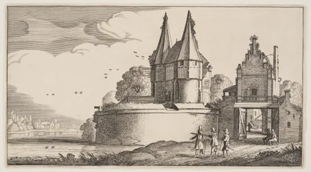 Bastion og byport ved en elv, fra Landskap (Playsante Lantschappen)
