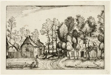 Landskap med huggede trær, plate sytten etter Bilder av gårder, landsteder og rustikke landsbyer (Praediorum villarum et rusticarum casularum-ikoner)