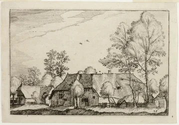Stor gård, tallerken ti etter Bilder av gårder, landhus og rustikke landsbyer (Praediorum villarum et rusticarum casularum-ikoner)