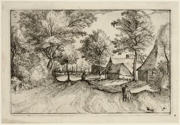 Village Road, plate fire etter bilder av gårder, landhus og rustikke landsbyer (Praediorum villarum et rusticarum casularum-ikoner)
