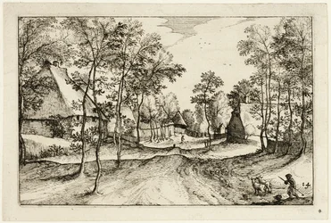 Village Road, plate fjorten etter Bilder av gårder, landsteder og rustikke landsbyer (Praediorum villarum et rusticarum casularum-ikoner)