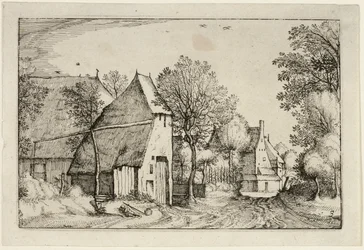 Village Road, plate tre etter bilder av gårder, landsteder og rustikke landsbyer (Praediorum villarum et rusticarum casularum-ikoner)