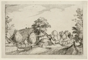 Village Road, plate tolv etter Bilder av gårder, landhus og rustikke landsbyer (Praediorum villarum et rusticarum casularum-ikoner)