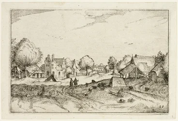 Village Road, plate tjue etter Bilder av gårder, landsteder og rustikke landsbyer (Praediorum villarum et rusticarum casularum-ikoner)