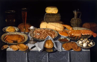 Stilleben med krabbe, reker og hummer av Peeters, Clara (1594-1658), ca 1637-1640 - Olje på tre, 70,8x108,9 - Museum of Fine Arts, Houston