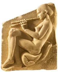 En aulos-spiller. Afrodites alter, såkalt Ludovisi-trone, venstre panel, ca 430 f.Kr.