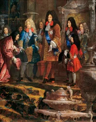 Louis XIV mottok innlevering, Doge av Genova i mai 1685, detalj av maleri av Claude-Guy Halle (1652-1736), Frankrike