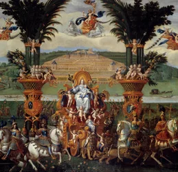 De fire elementene. Jorden (Center Detail). Olje på lerret. Mål: 4,22 x 1,14m. Maleri av Claude Deruet (1588-1662)