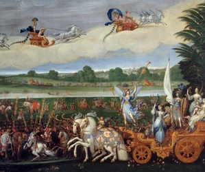De fire elementene. Jorden (detalj til høyre). Mål: 4,22 x 1,14 m. Maleri av Claude Deruet (1588-1662)
