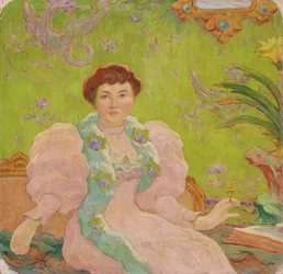 Ung kvinne i rosa kjole; Jeune femme a la robe rose, ca. 1893 (olje på lerret)