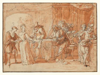 Scene fra den italienske komedien (recto); figurstudie (verso)