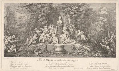 Dianafestivalen, avbrutt av satyrene Feste de Diana, perturbée par des Satyres..., ca. 1786.