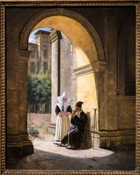 En soldat tatt vare på av en nonne i et kloster