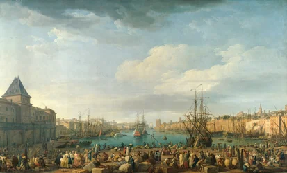 Havnen i Marseille på 1700-tallet, maleri av Joseph Vernet (1714-1789), 1700-tallet, Paris, Marinemuseet
