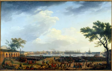 Utsikt over havnen i Toulon og Arsenal-maleriet av Joseph Vernet (1714-1789) 1700-tallet. Paris, Marinemuseet