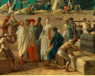 detalj av: Havnen i Marseille på 1700-tallet”” Detalj som representerer lossing av varer. Maleri av Joseph Vernet (1714-1789) Paris fra 1700-tallet. Marinemuseum