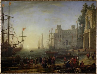 Port med en villa Medicis - Olje på lerret